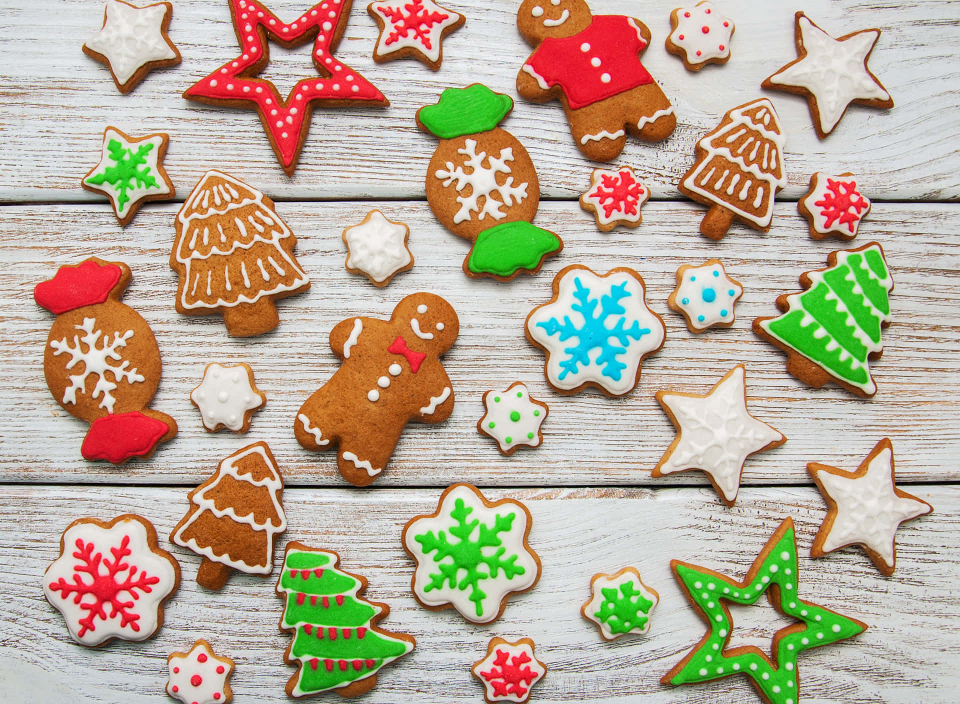 Assorted Christmas Cookieson Wooden Background Background