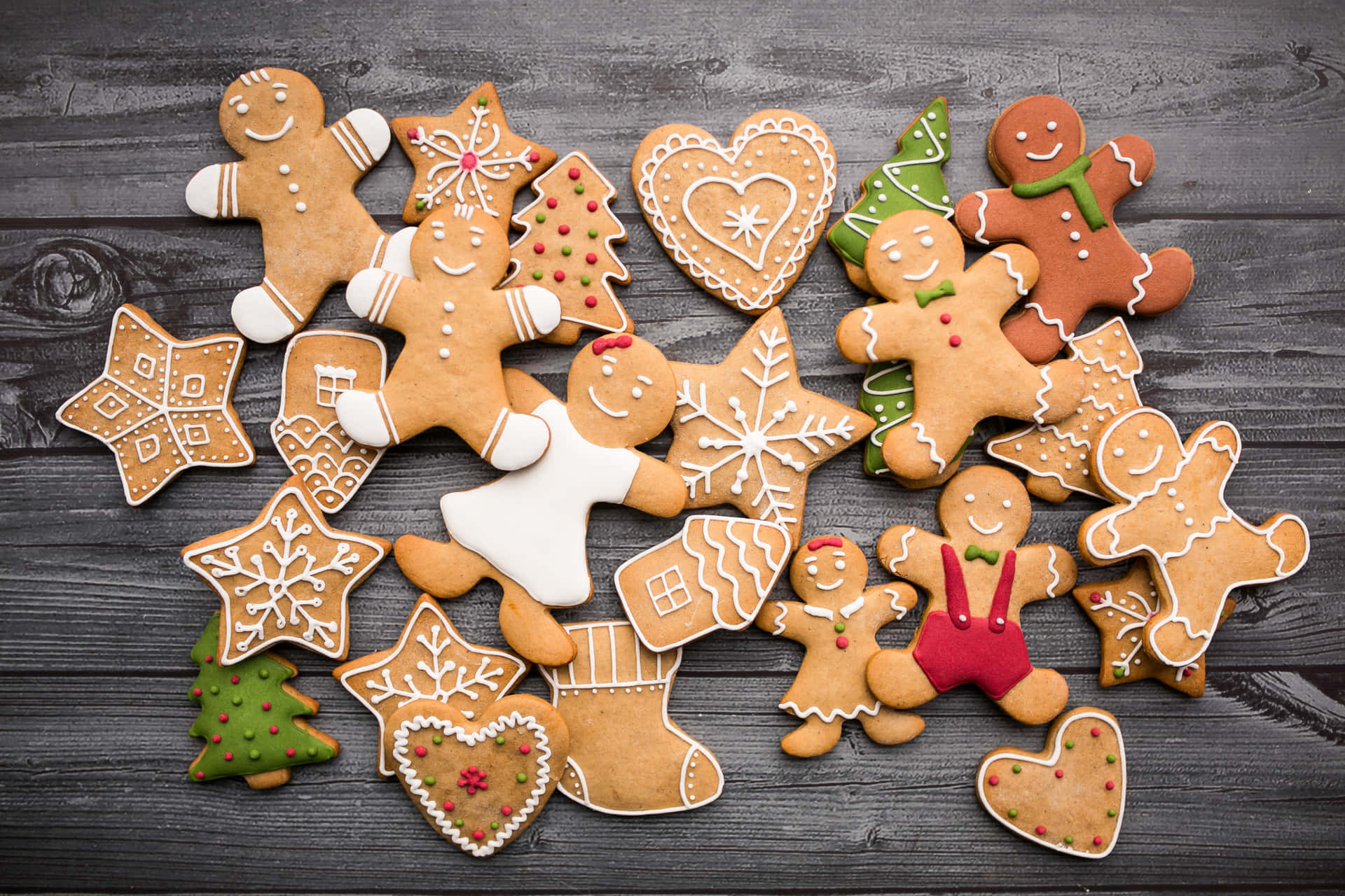 Assorted Christmas Gingerbread Cookies Background