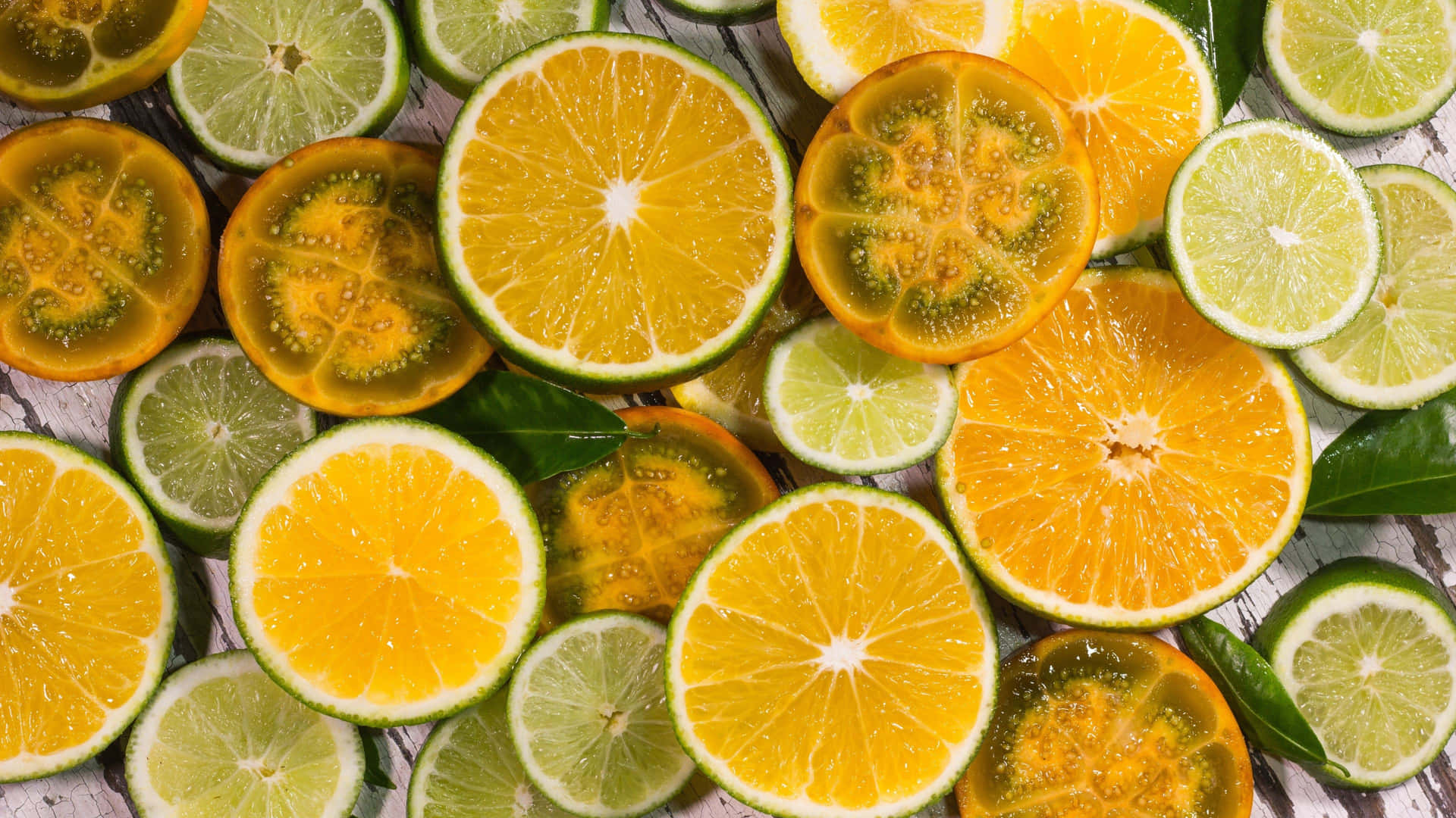 Assorted Citrus Slices Top View Background