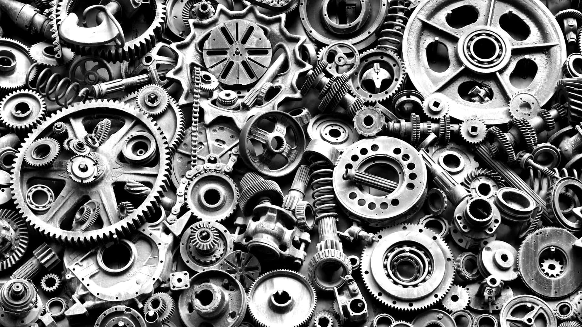 Assorted Mechanical Parts Blackand White Background