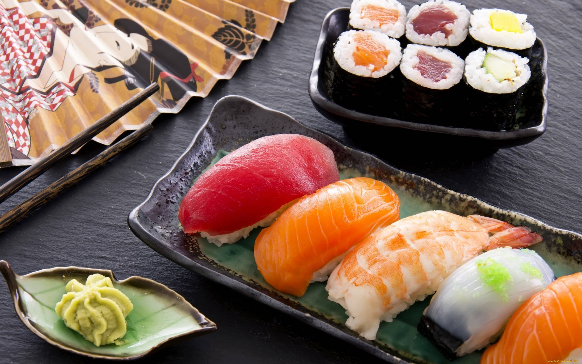 Assorted Sashimi And Sushi Platters Background