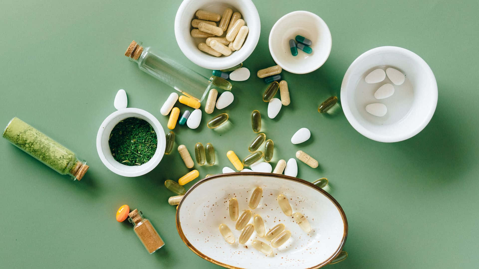 Assorted Supplementsand Vitamins Flatlay Background