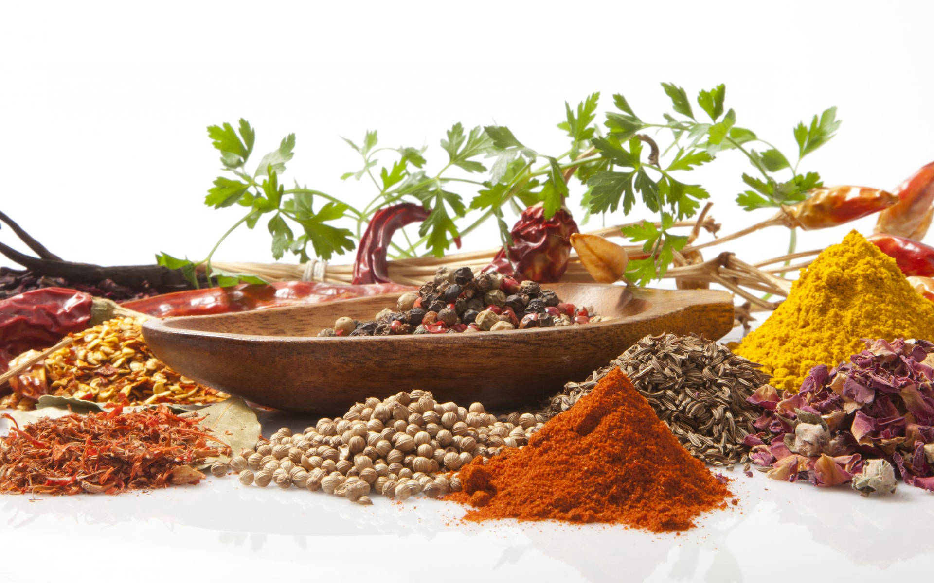 Assortment Of Ground And Whole Spices On Minimalist Background