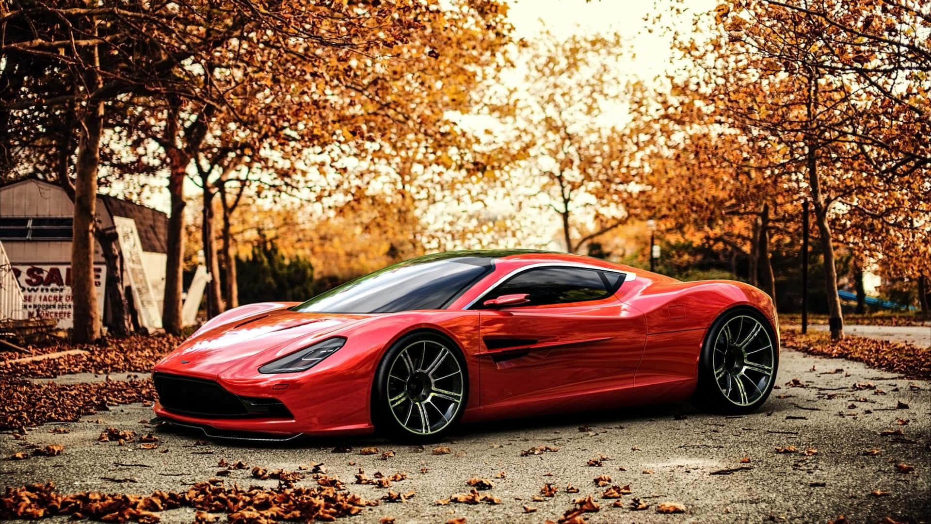Aston Martin Red Parked Expensive Background