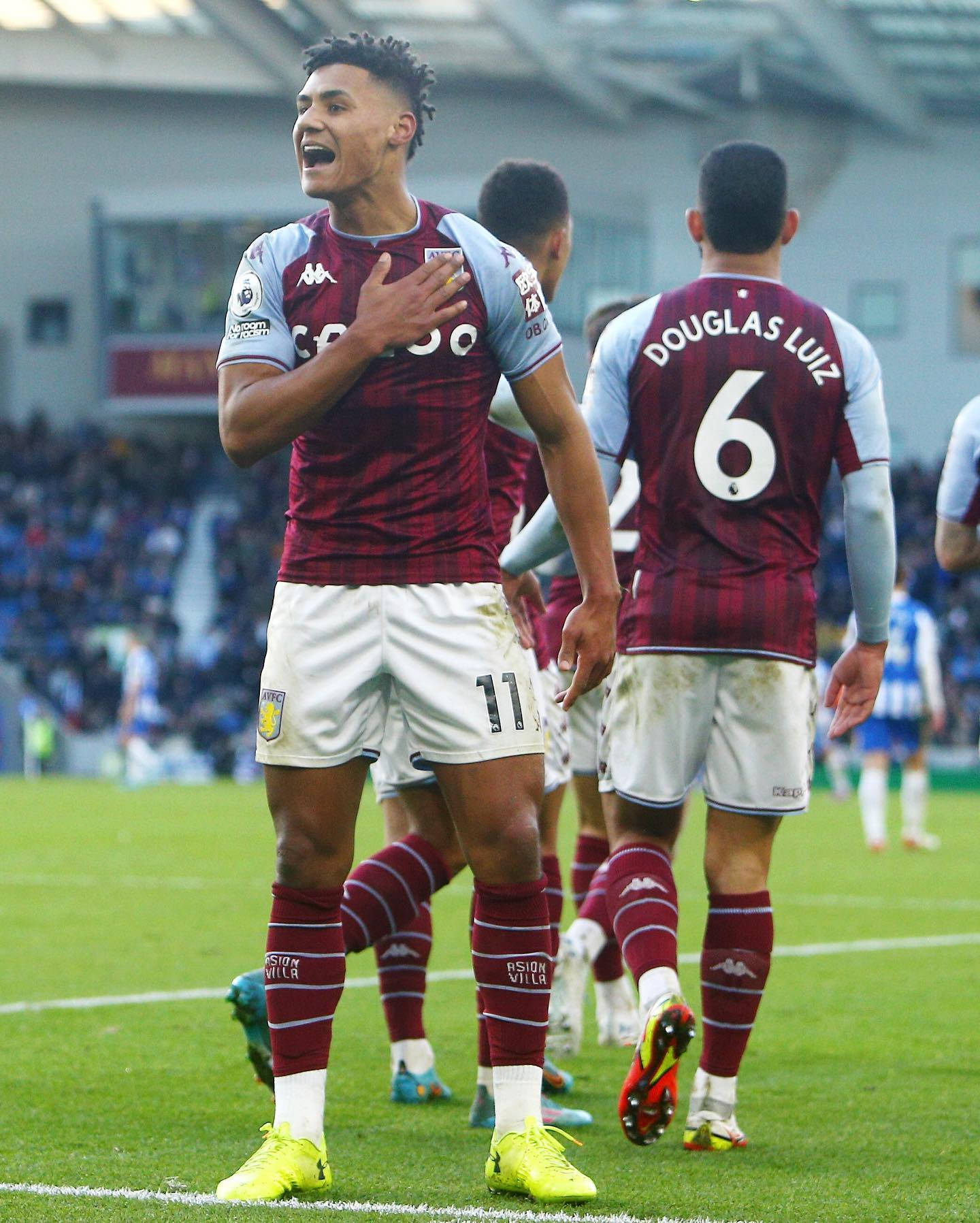 Aston Villa's Star, Ollie Watkins, In An Intense Moment During A Game.