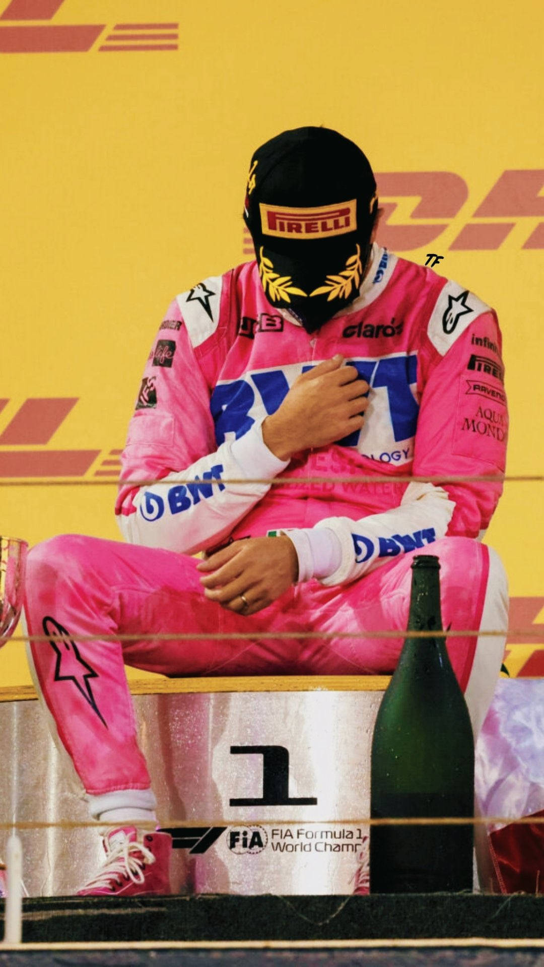 Astonishing Sergio Perez Dressed In Pink Racing Suit Background