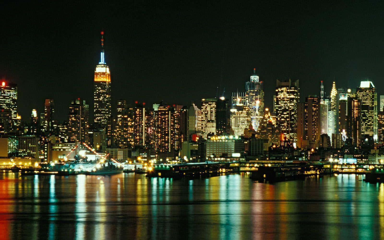 Astounding Night Lights Of New York City Laptop Background