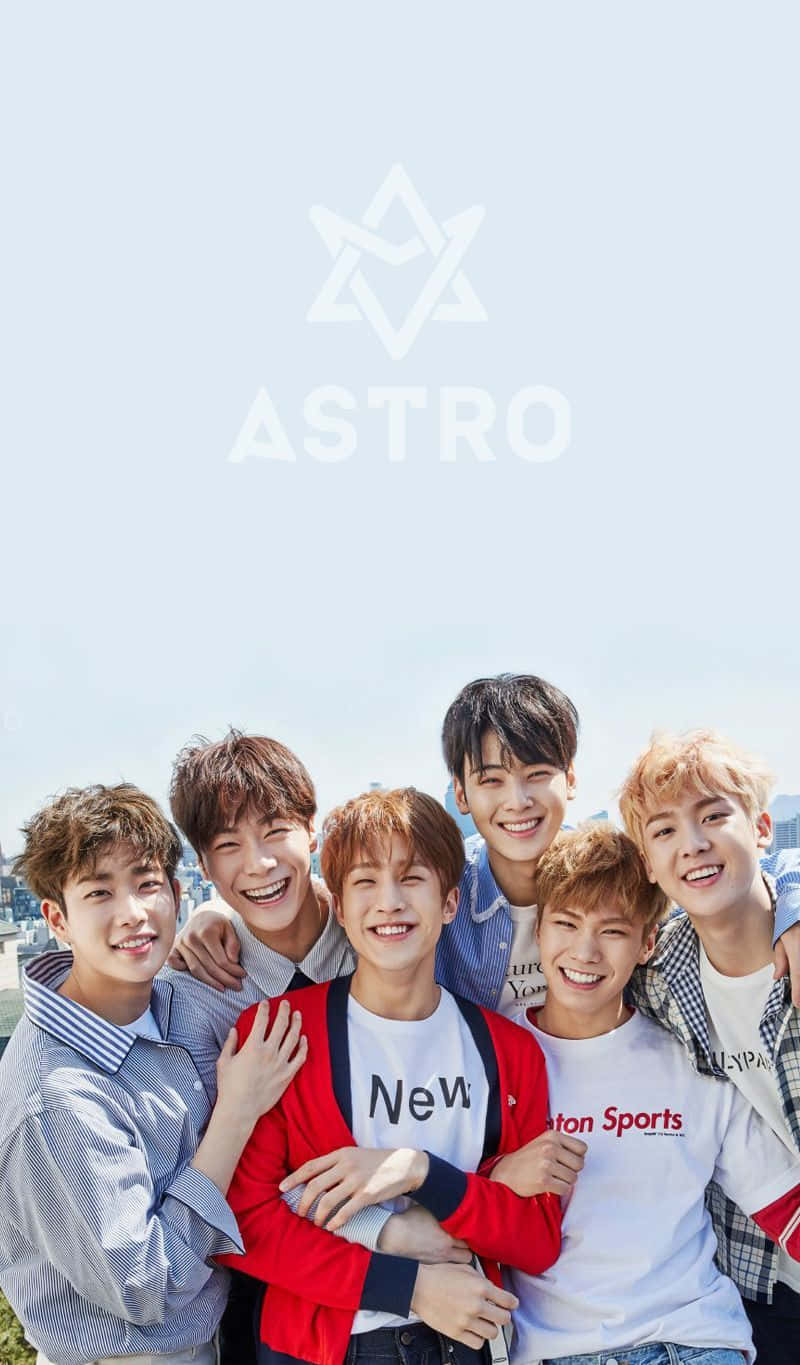 Astro Kpop Group Smiling Outdoors Background