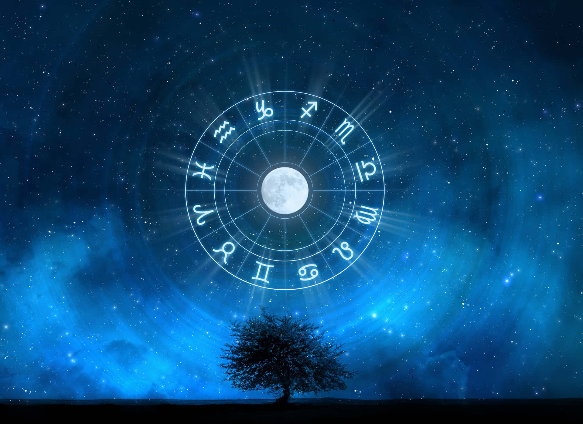 Astrological Signsand Full Moon Background