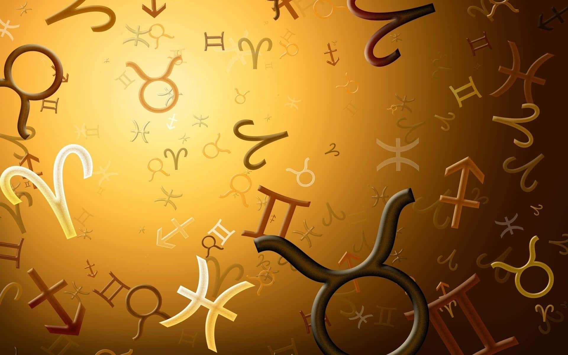 Astrological Symbols Golden Backdrop Background