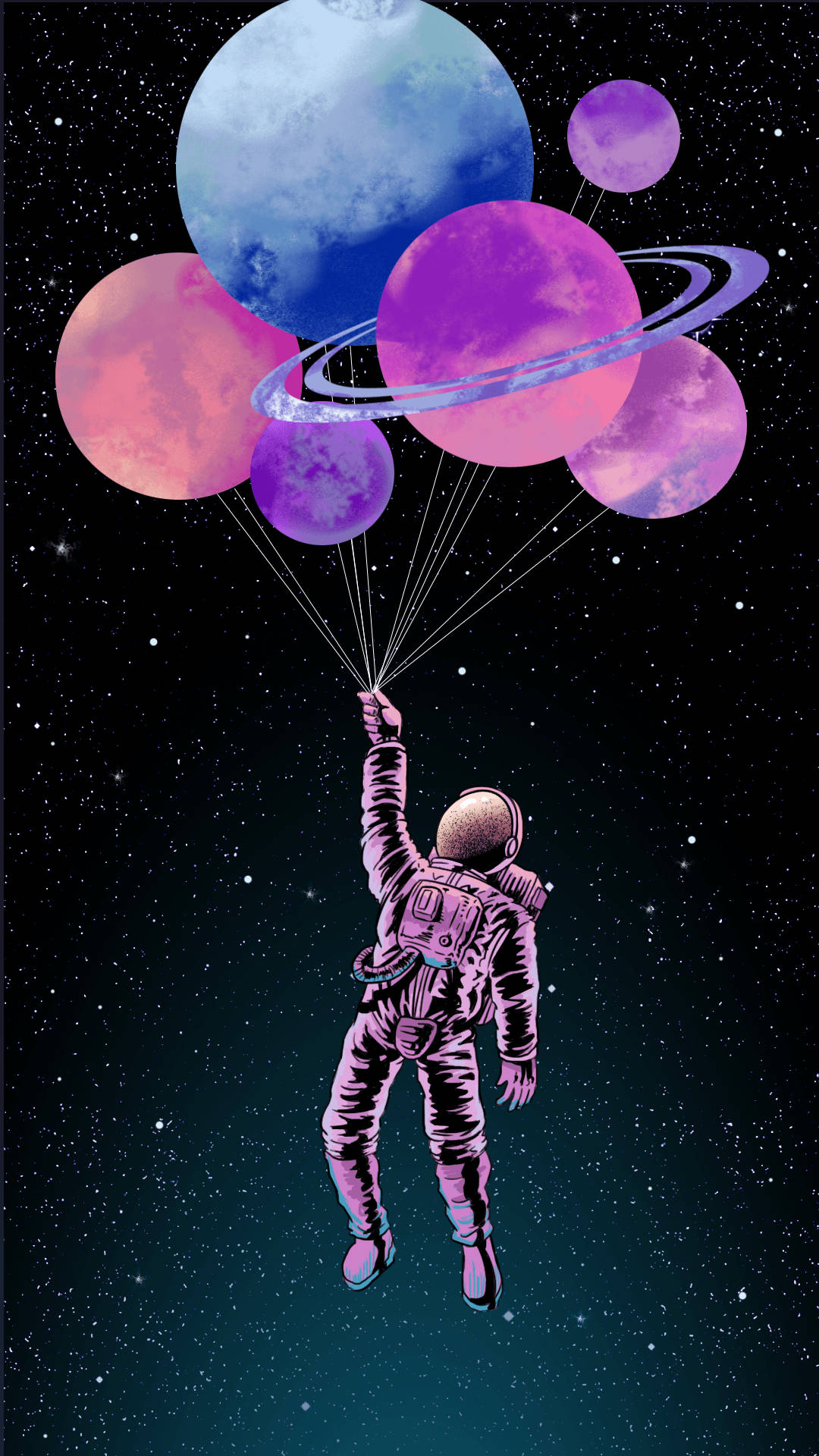 Astronaut Aesthetic Balloon Planets Background