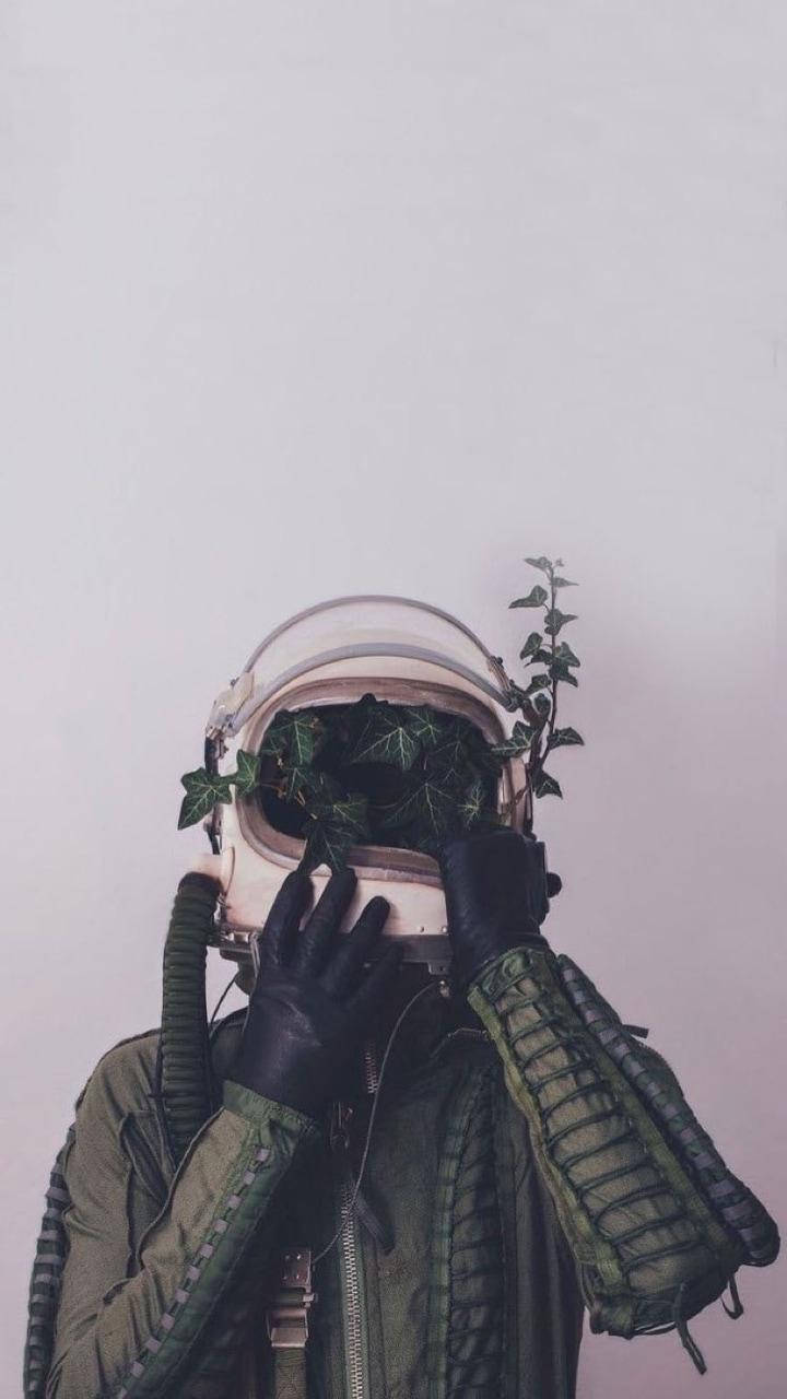 Astronaut Aesthetic Planted Helmet Background