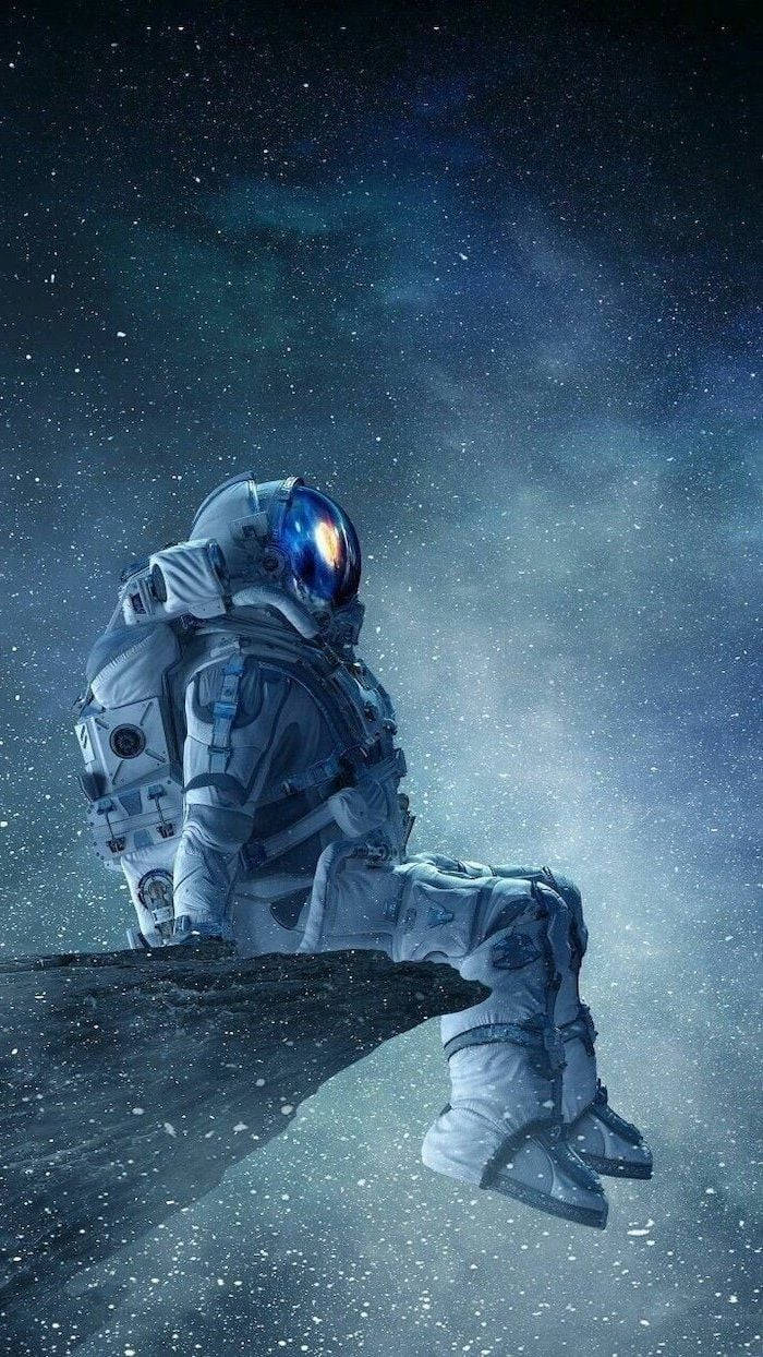 Astronaut Aesthetic Seating On Edge Background