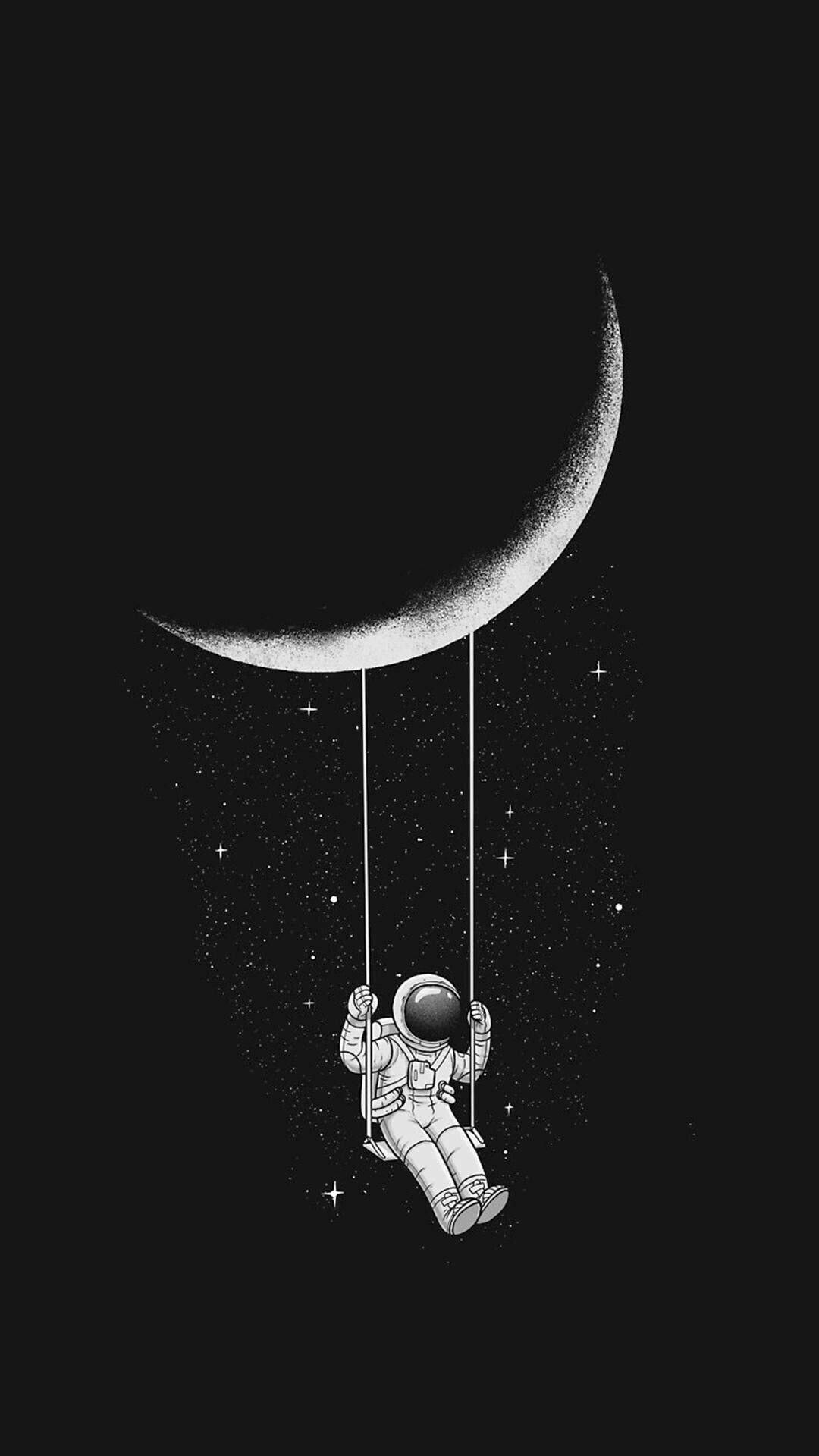 Astronaut Aesthetic Swinging On Crescent Moon