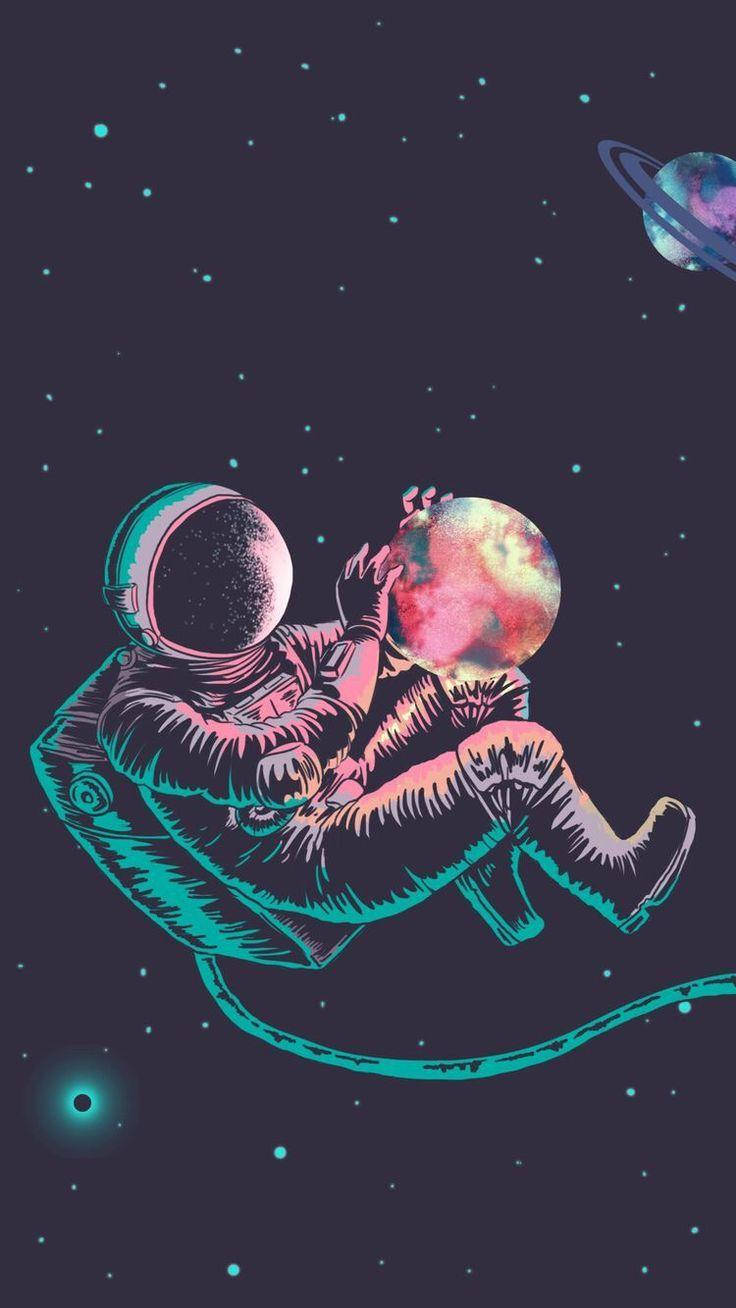Astronaut Aesthetic With Glowing Planet Background