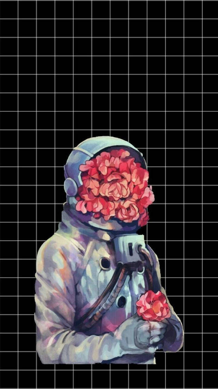 Astronaut Aesthetic With Roses Background