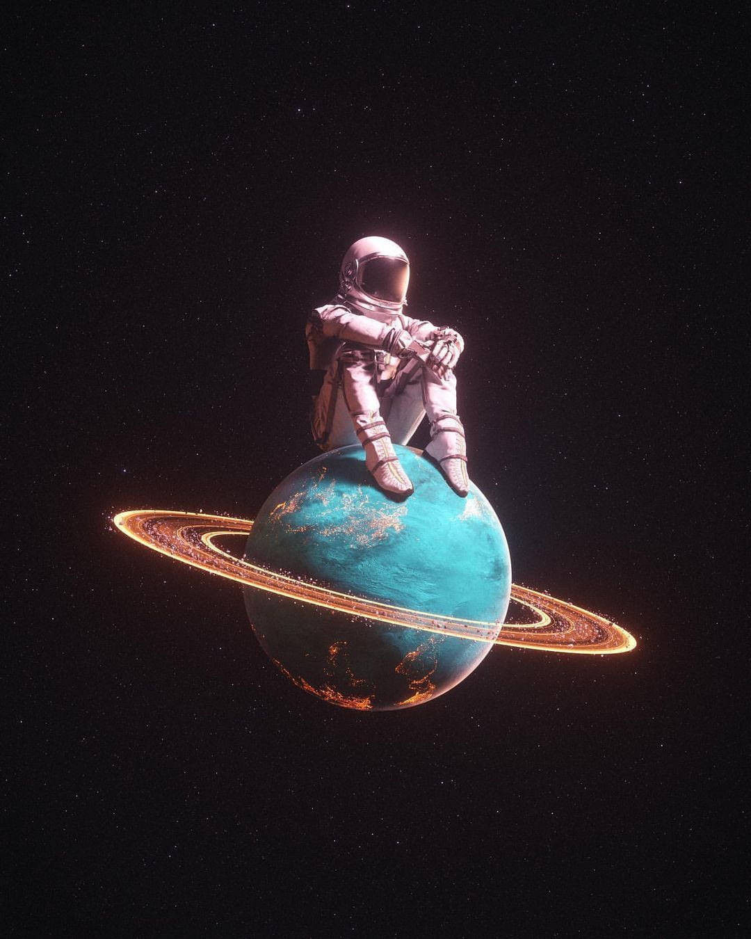 Astronaut And Saturn Galaxy Iphone Background