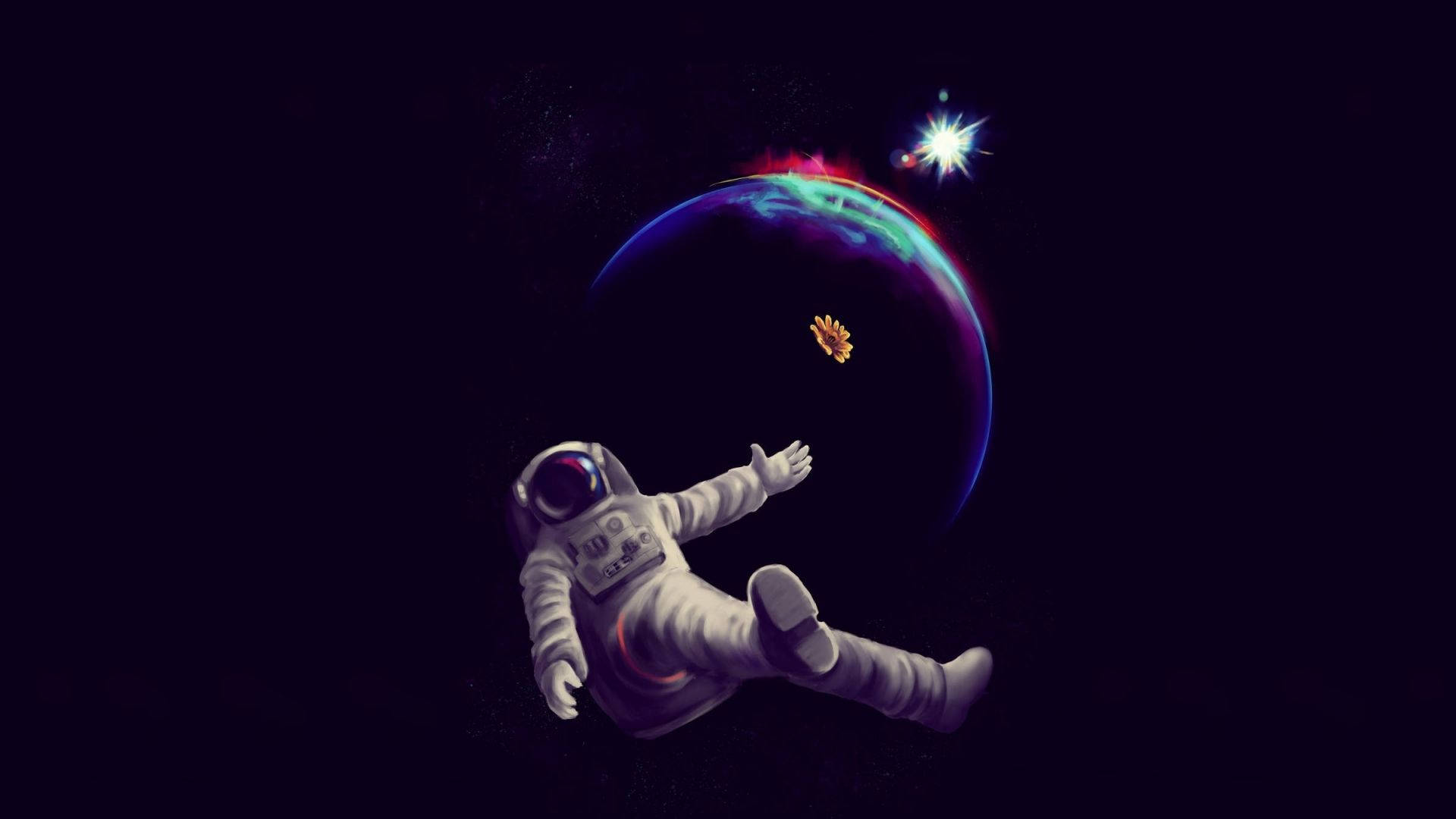 Astronaut And Sunflower Drifting In Space Background