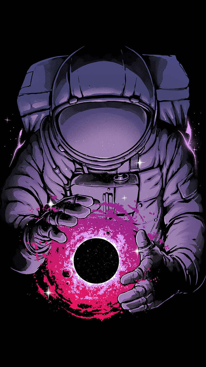 Astronaut Cradling Cosmos Background