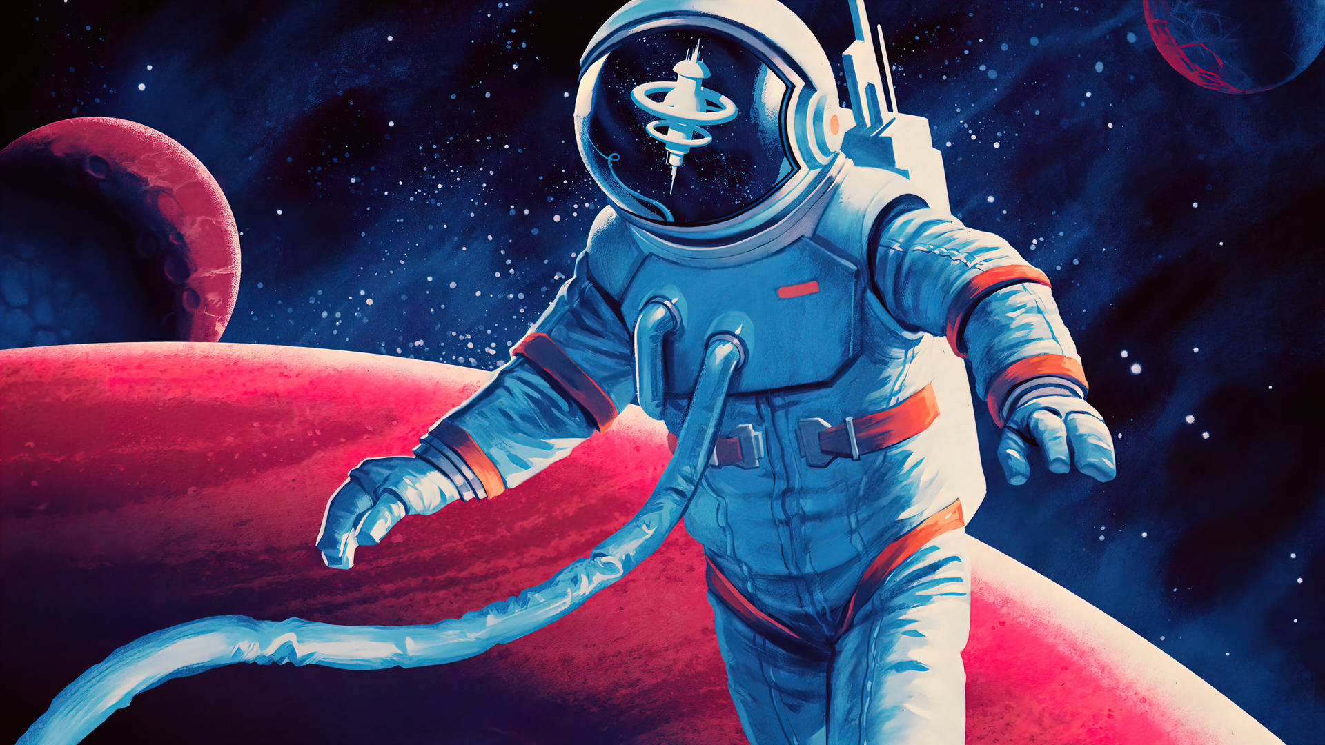 Astronaut Discovering Red Planet Sci Fi Art Background