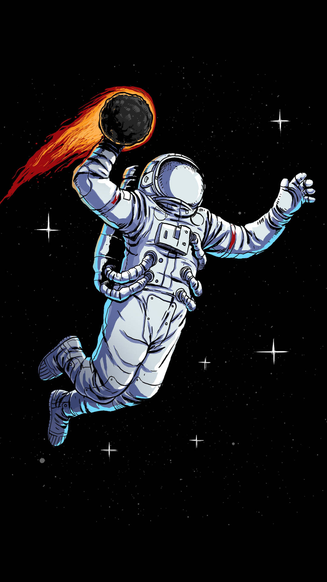 Astronaut Dunking Meteor In Space 4k Phone Background