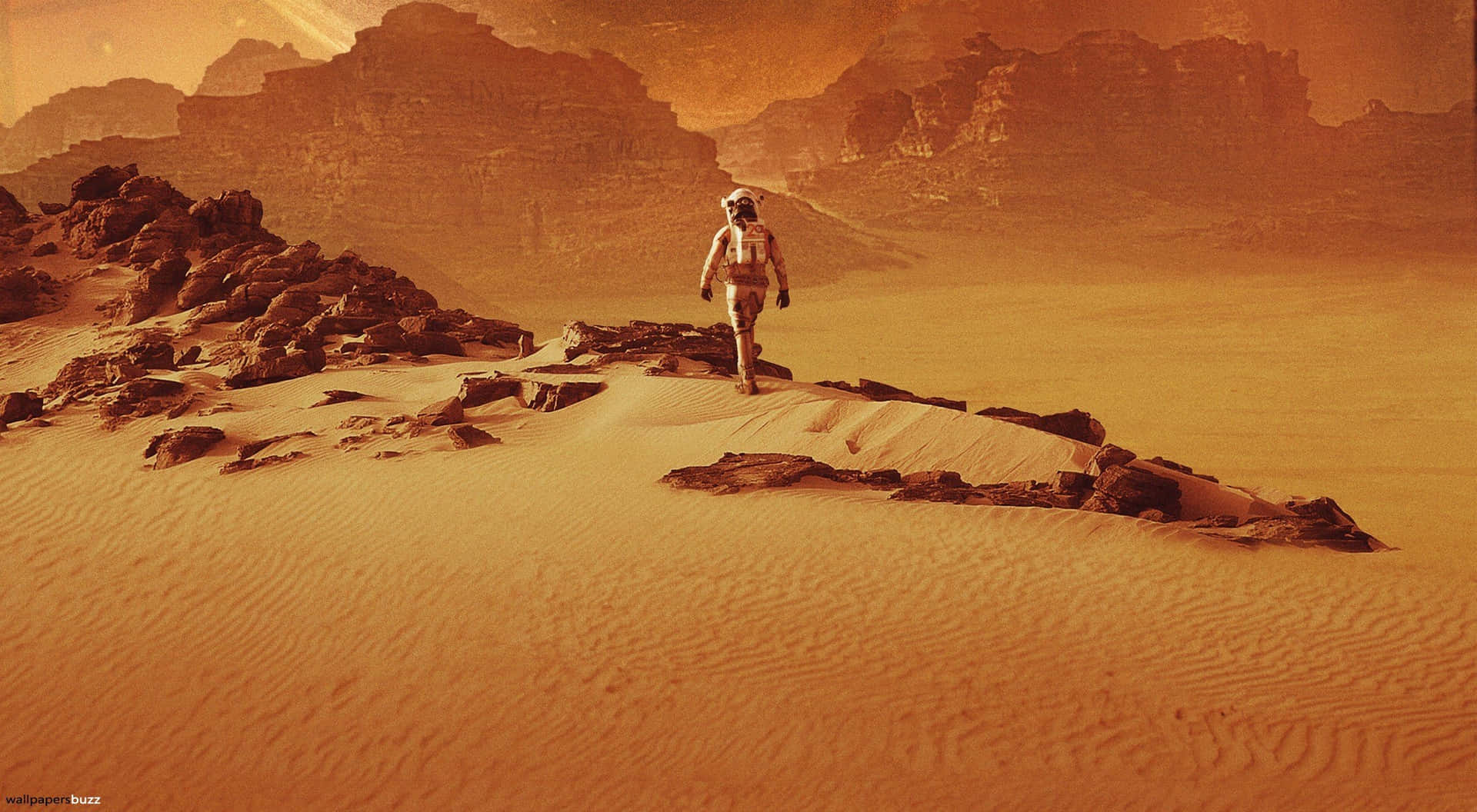 Astronaut Explores The Martian Landscape Background