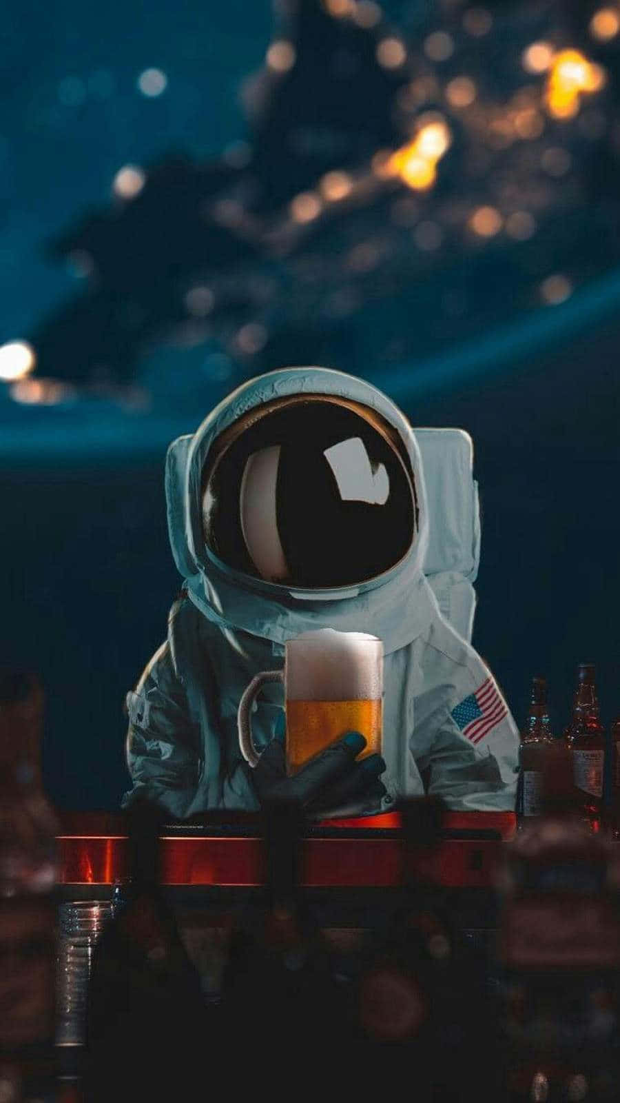 Astronaut Explores The Universe From An Iphone Background
