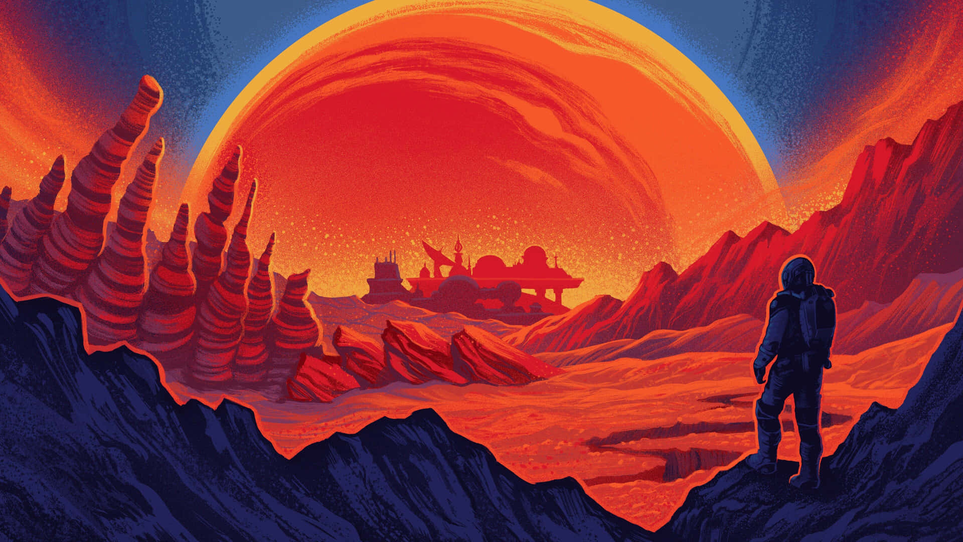 Astronaut_ Gazing_at_ Alien_ Sunset_4 K_ Art Background