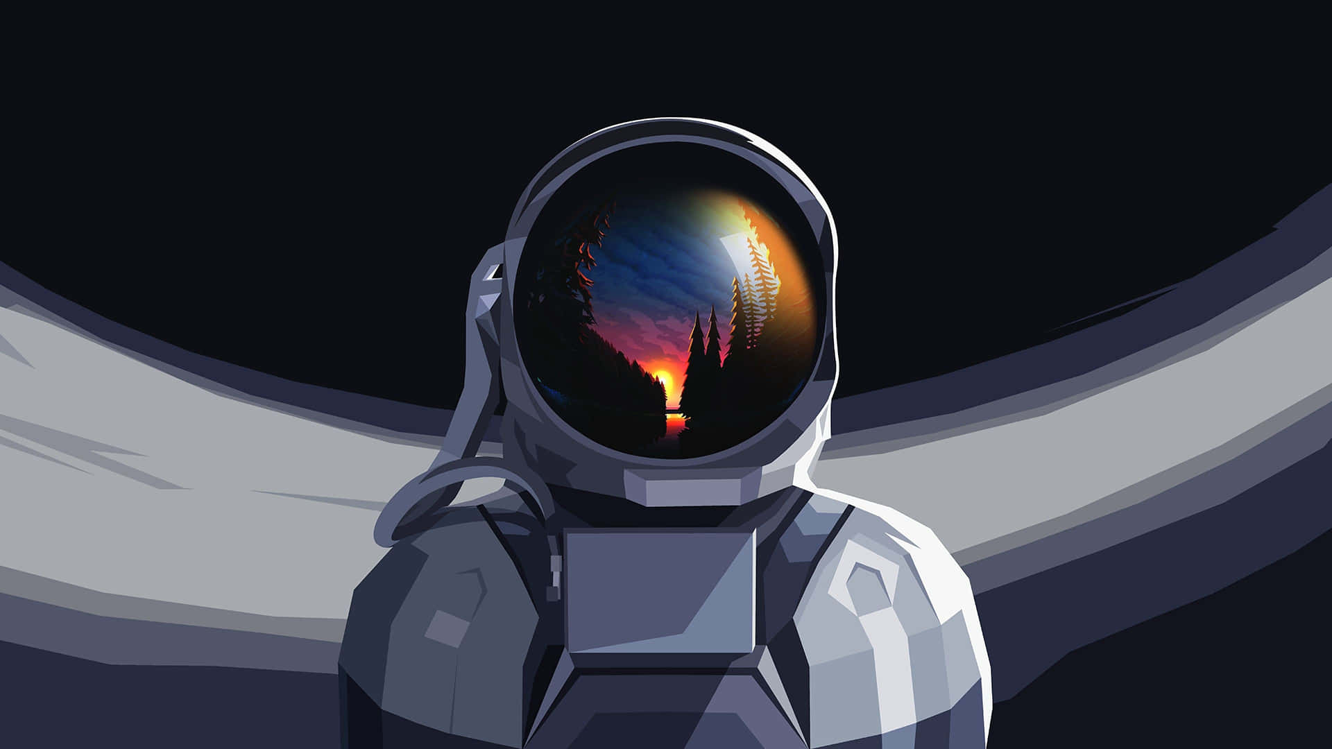 Astronaut Gazingat Earth Reflection Background