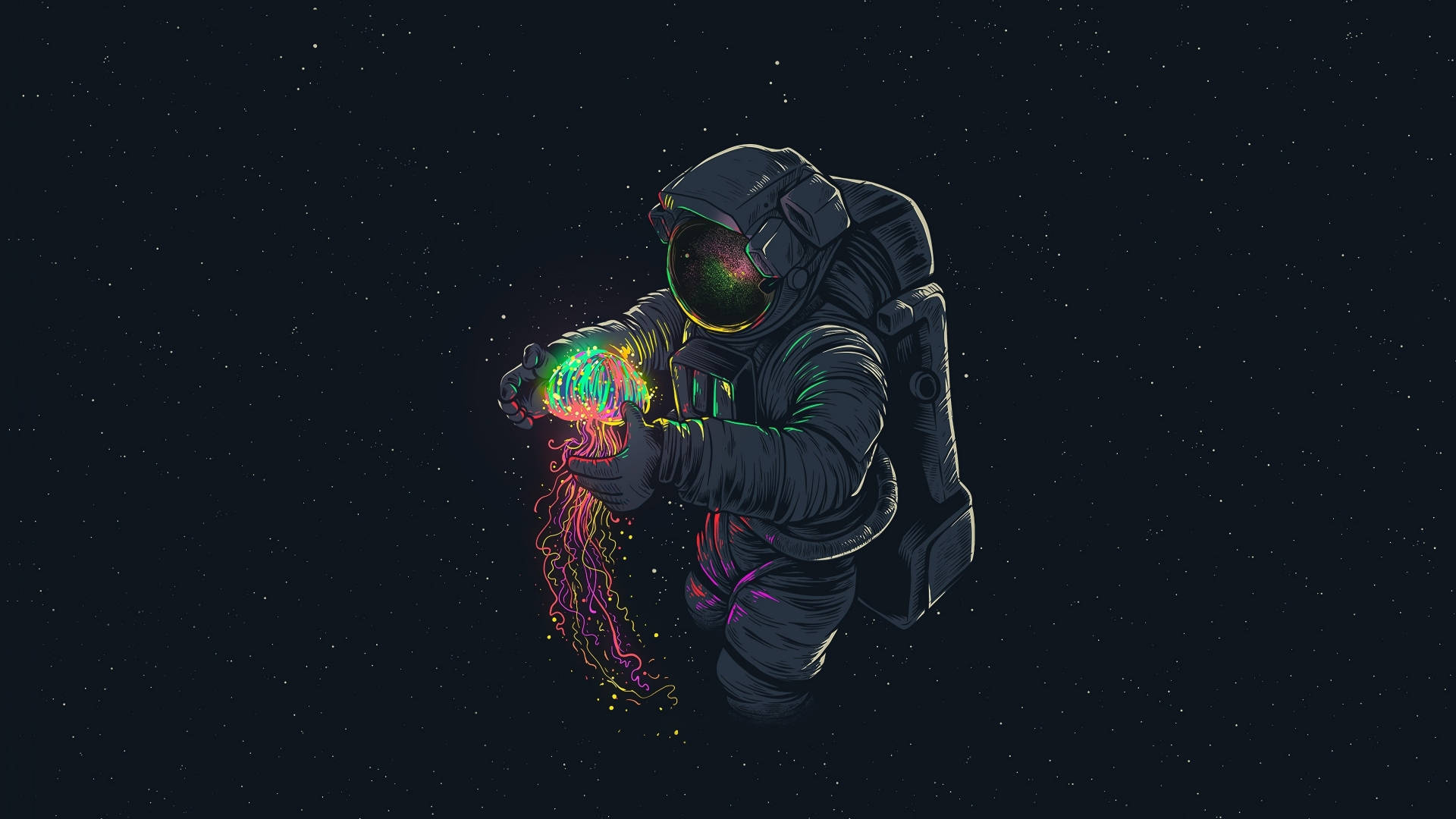 Astronaut Holding Galaxy Jellyfish Fantasy Art