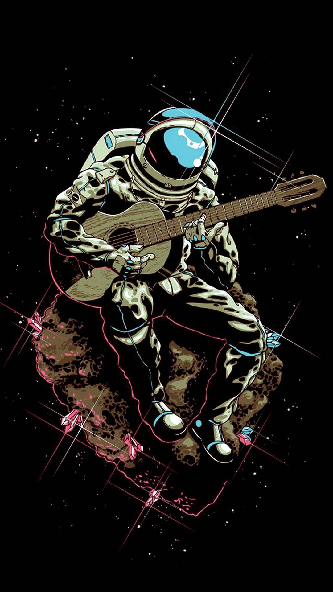 Astronaut Holding Guitar Phone Background