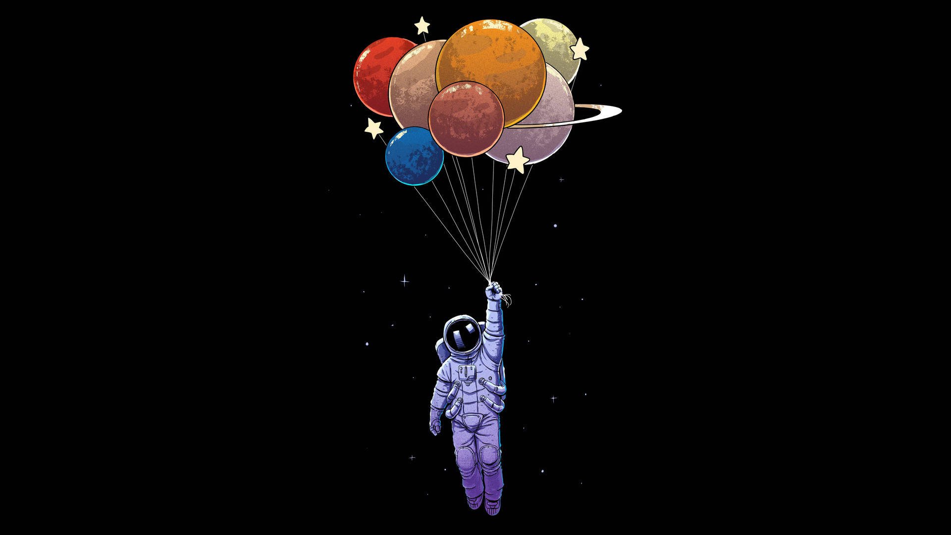 Astronaut Holding Planet Balloons