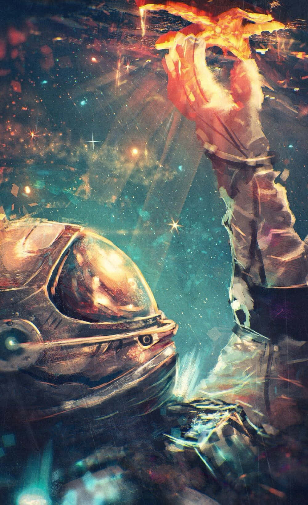 Astronaut In A Trippy Galaxy Background