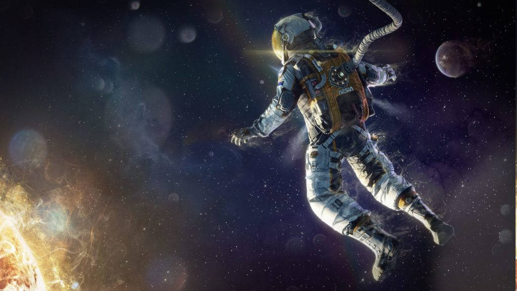 Astronaut In Space Facing The Sun Background