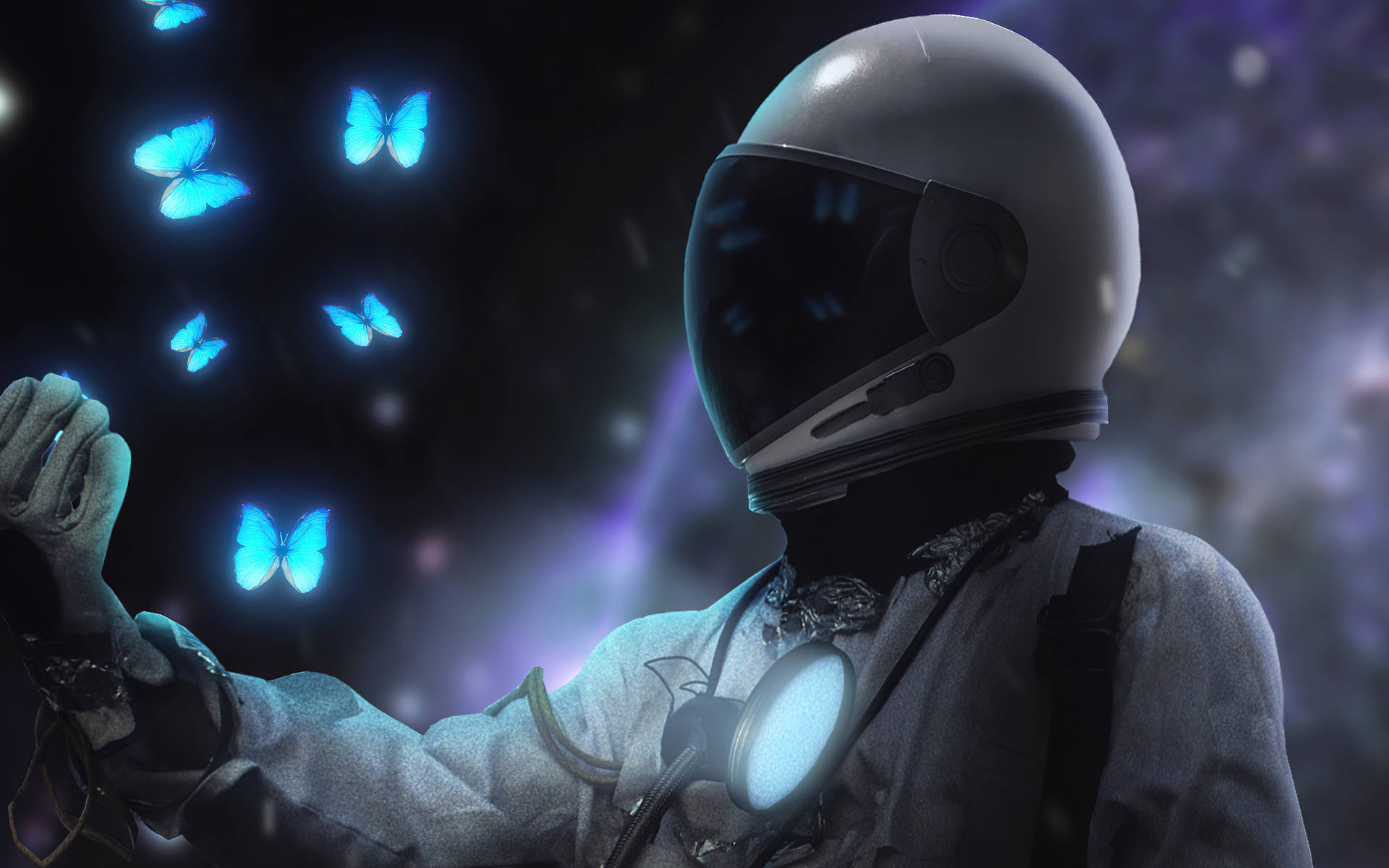Astronaut In Space Looking At Butterflies Background
