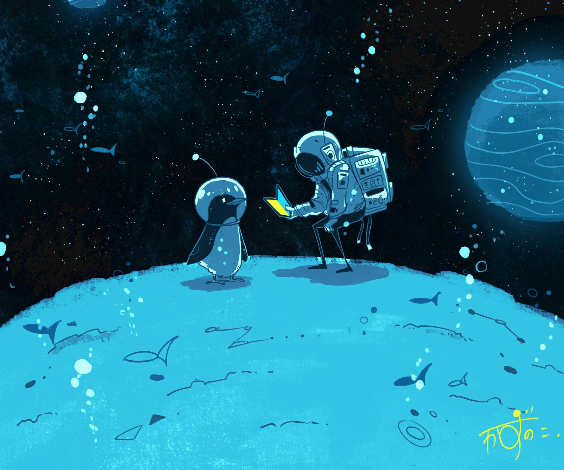 Astronaut In Space With Bird Background
