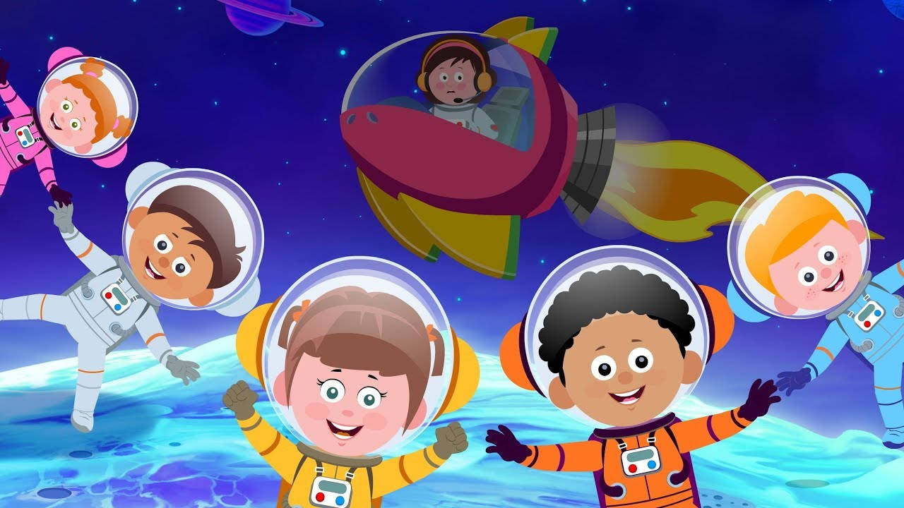 Astronaut Kids With Spaceship Background