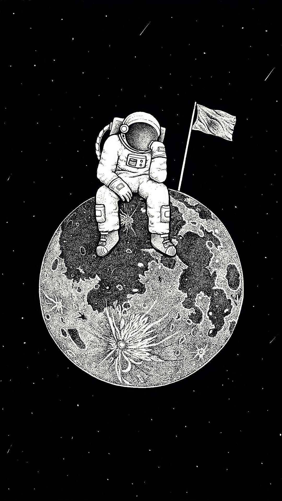 Astronaut Lonely On Moon Illustration Art Background