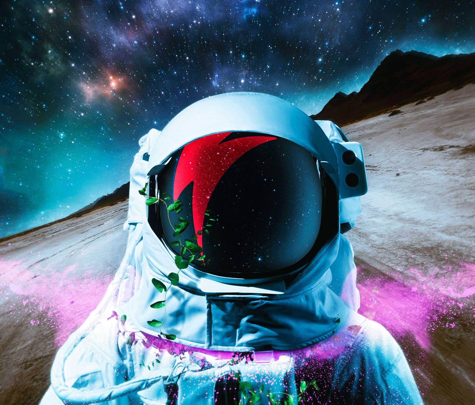 Astronaut Neon Streak Aesthetic Background