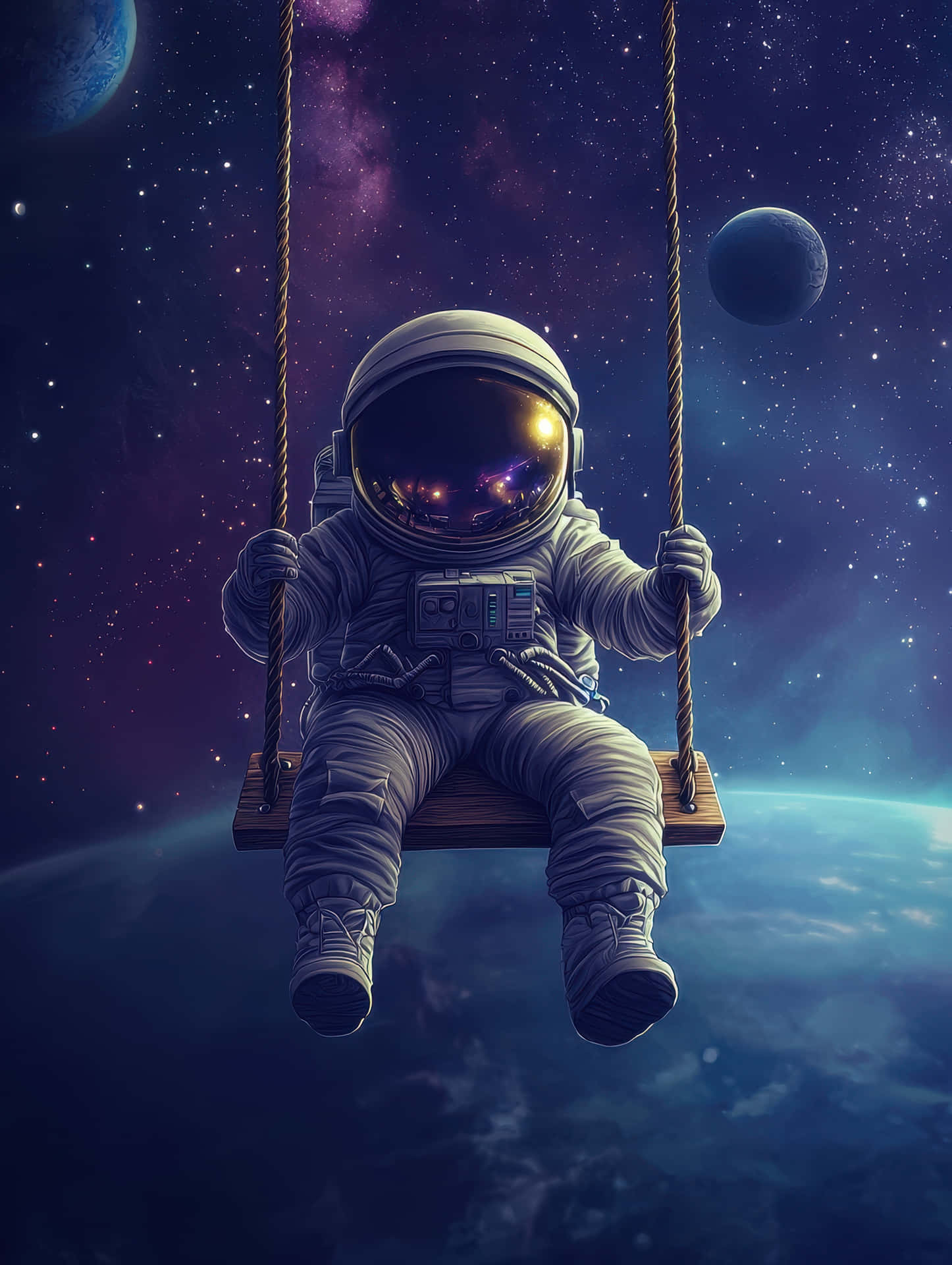 Astronaut On A Swing Floating In Outer Space Background