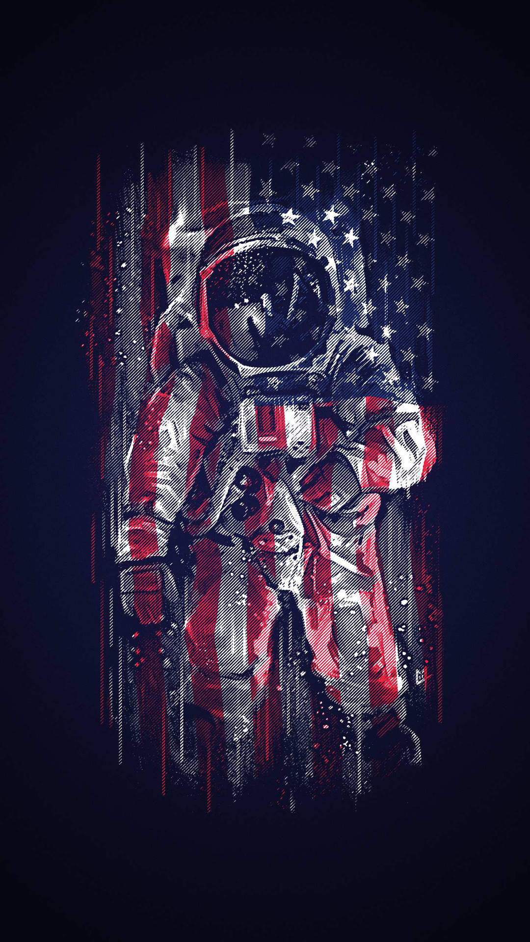 Astronaut On Dark American Flag Background