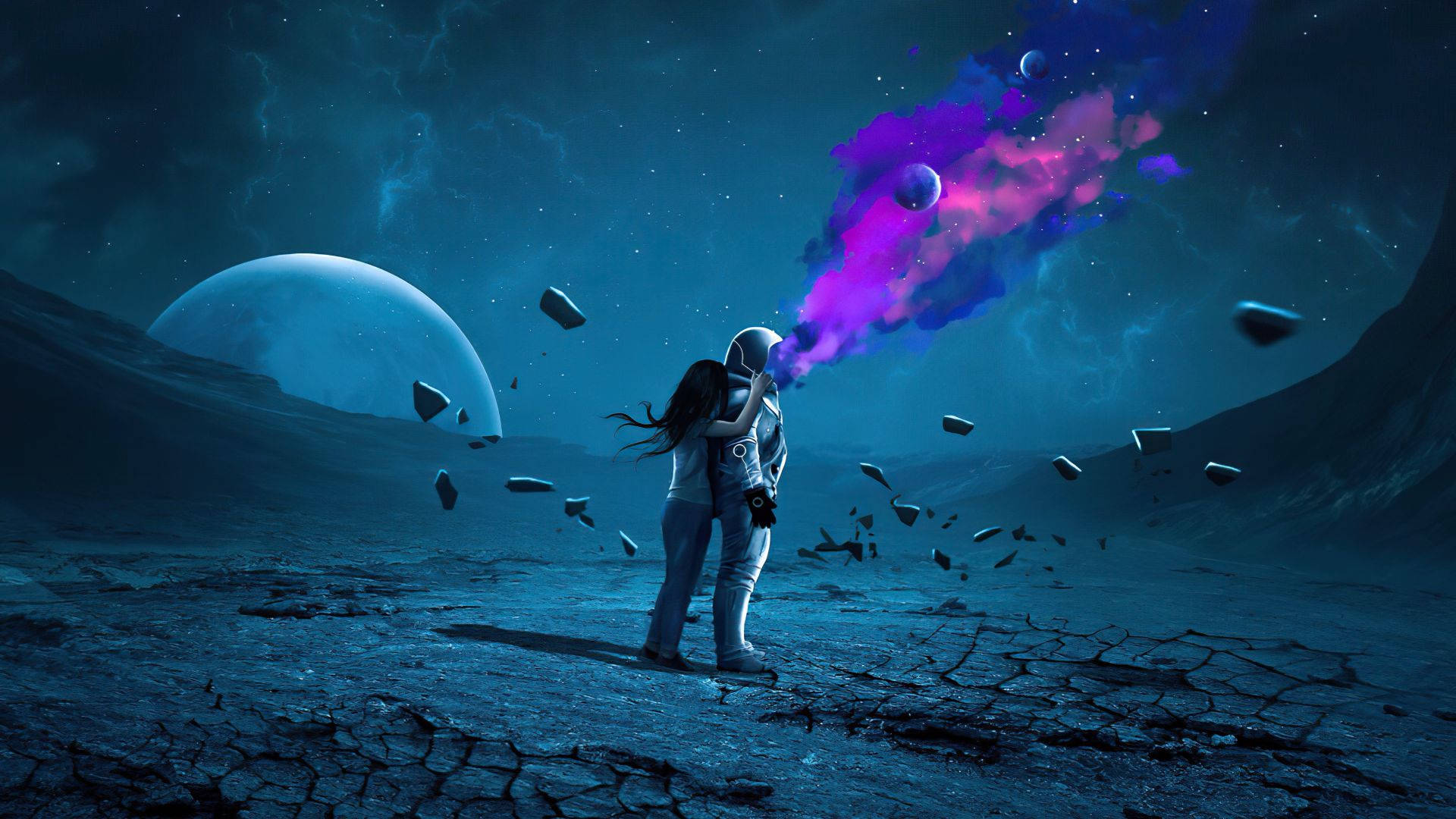 Astronaut Purple Space Explosion Background