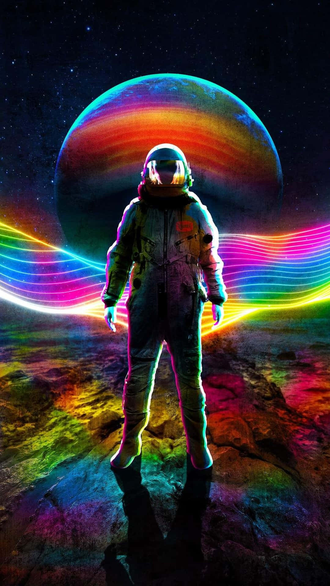 Astronaut Rainbow Halo Space Art Background