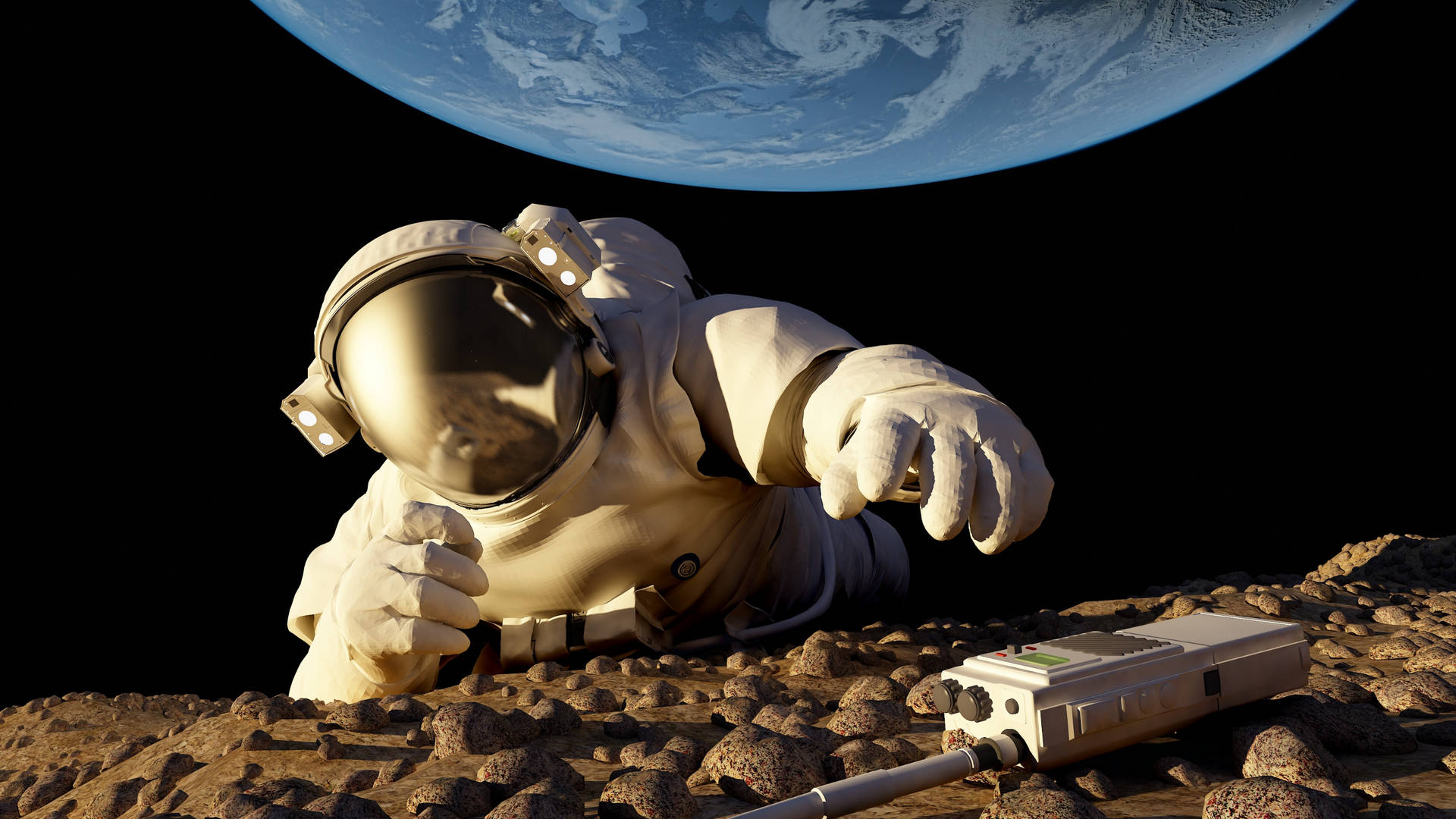 Astronaut Reaching For Radio Background