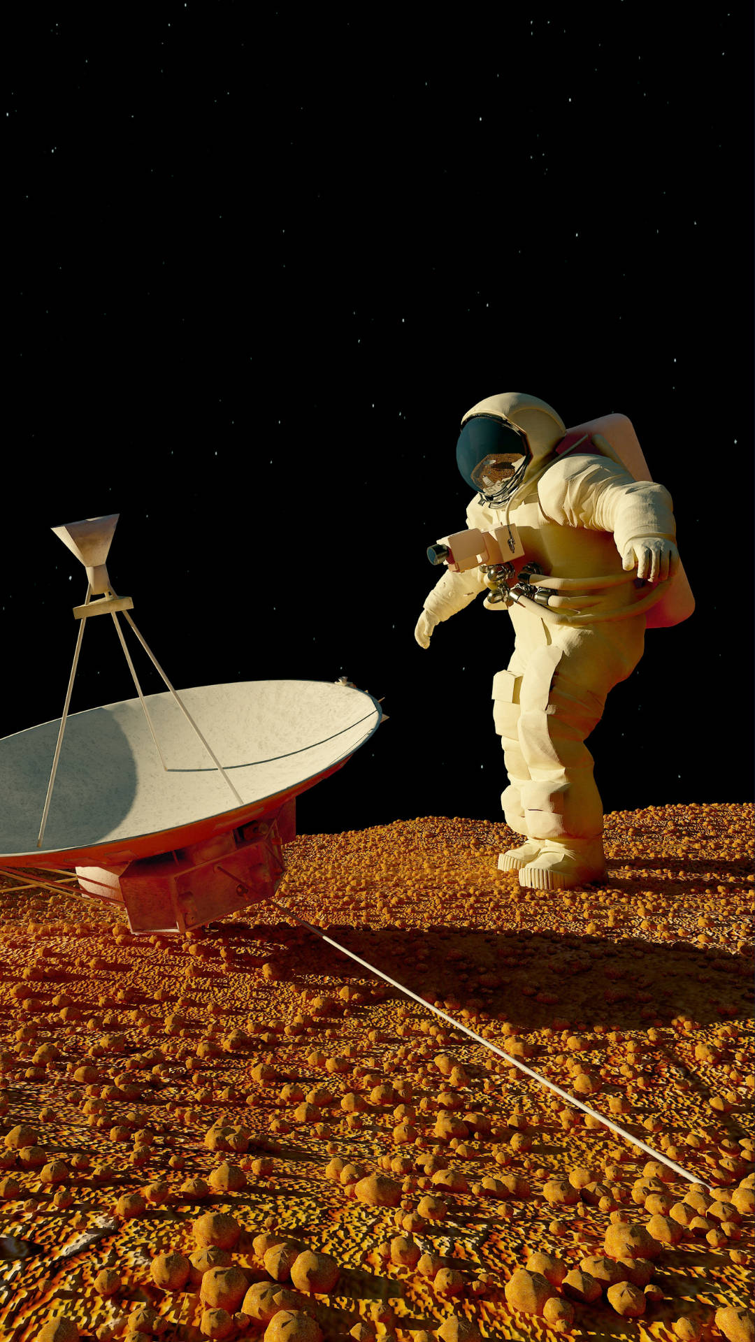 Astronaut Reaching Satellite Photography Background
