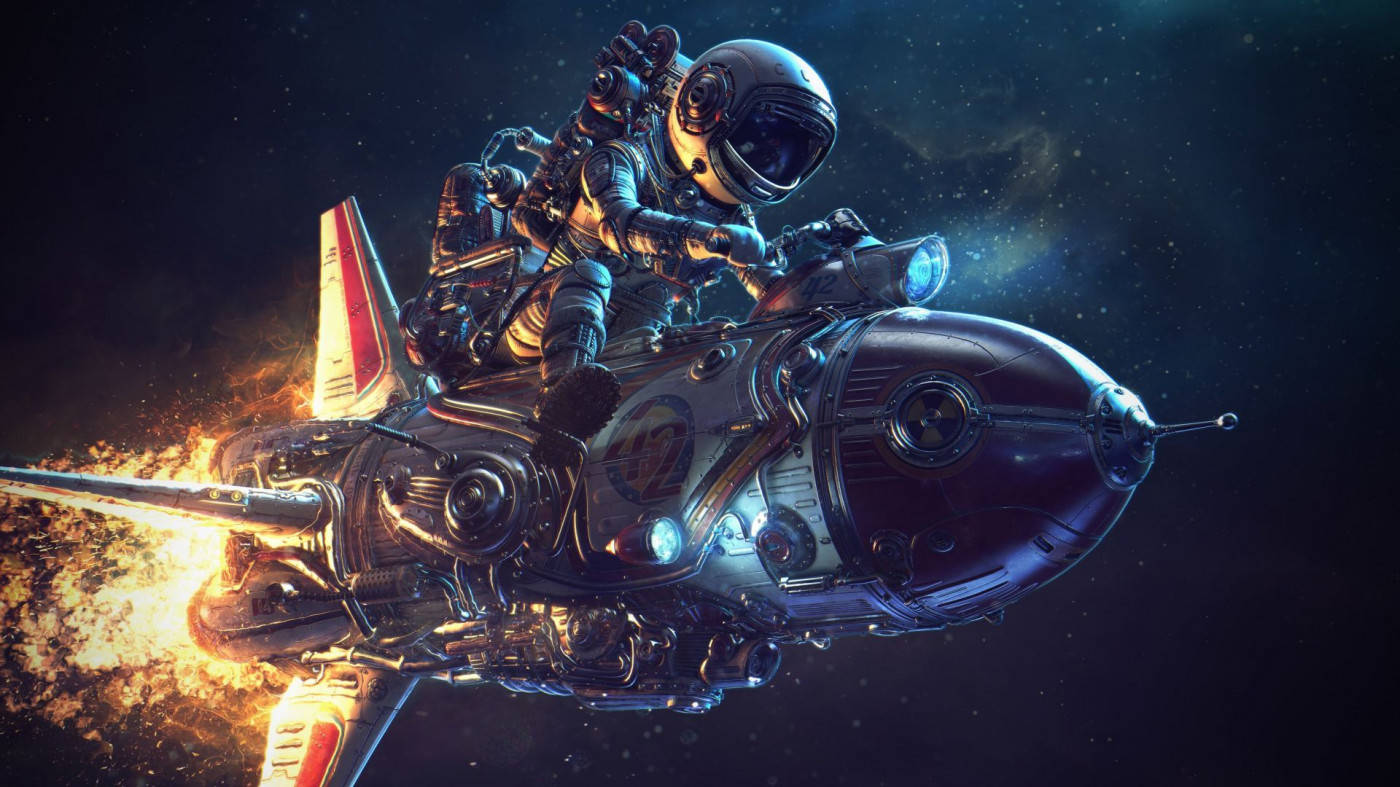 Astronaut Riding Rocket Like Motorcycle Illustration Art