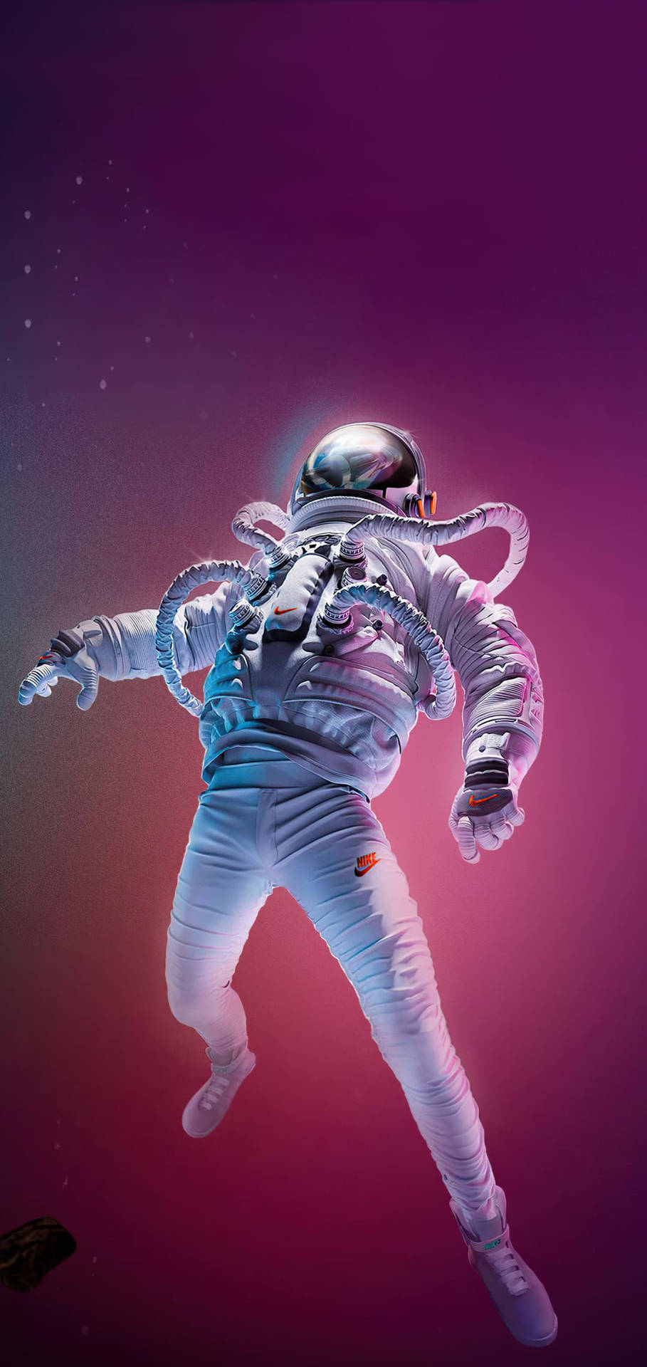 Astronaut Sci Fi Drifting In Neon Space Background