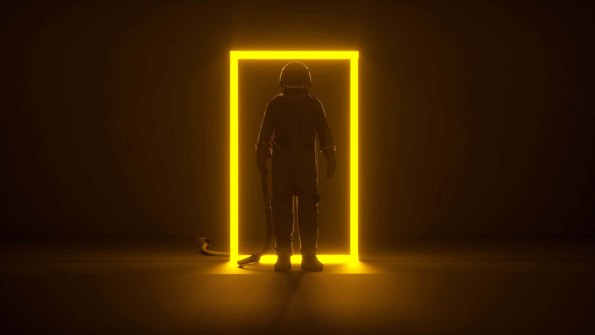 Astronaut Silhouette Yellow Neon Portal4 K Background