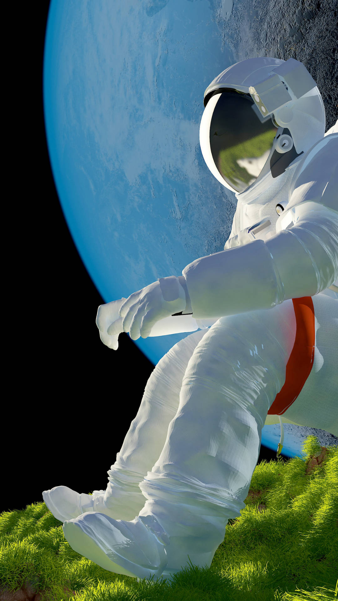 Astronaut Sitting On Grass Background