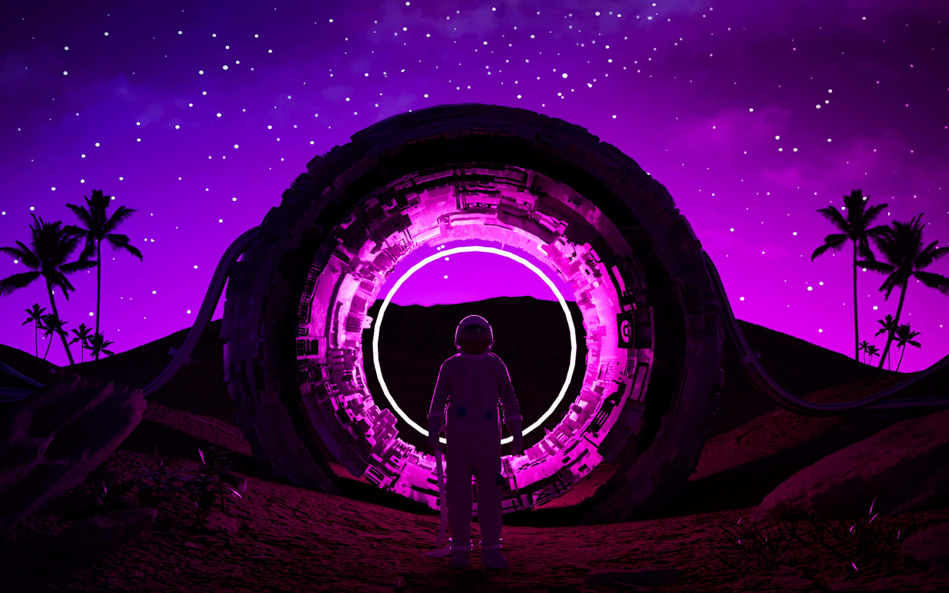Astronaut_ Stargate_ Neon_ Purple_4 K Background